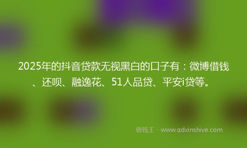 2025年的抖音贷款无视黑白的口子有：微博借钱、还呗、融逸花、51人品贷、平安i贷等。