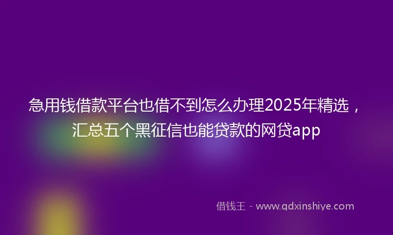 急用钱借款平台也借不到怎么办理2025年精选，汇总五个黑征信也能贷款的网贷app