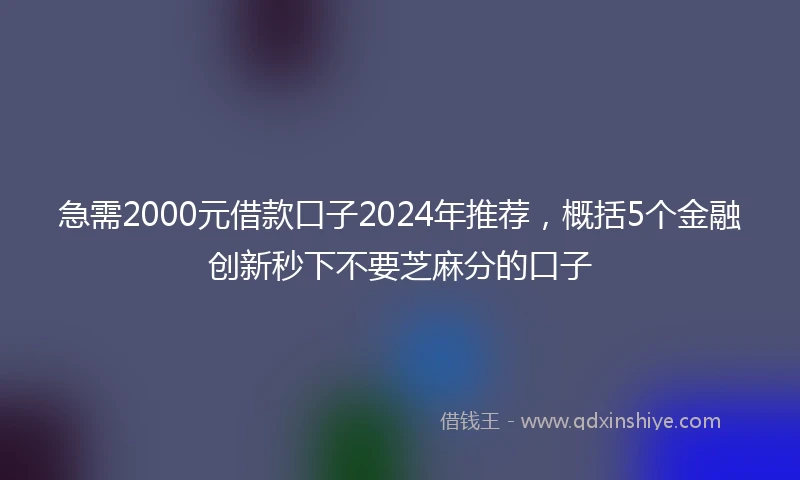 急需2000元借款口子2024年推荐，概括5个金融创新秒下不要芝麻分的口子