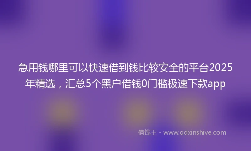 急用钱哪里可以快速借到钱比较安全的平台2025年精选，汇总5个黑户借钱0门槛极速下款app