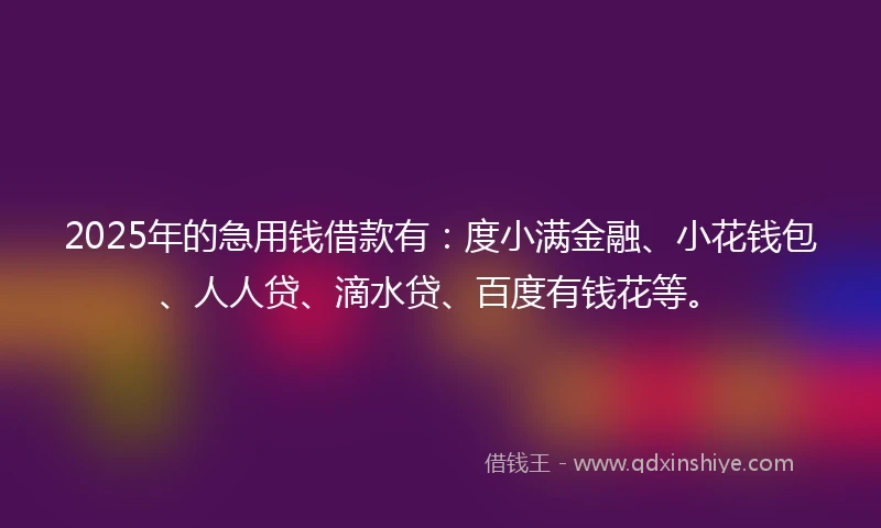 2025年的急用钱借款有：度小满金融、小花钱包、人人贷、滴水贷、百度有钱花等。