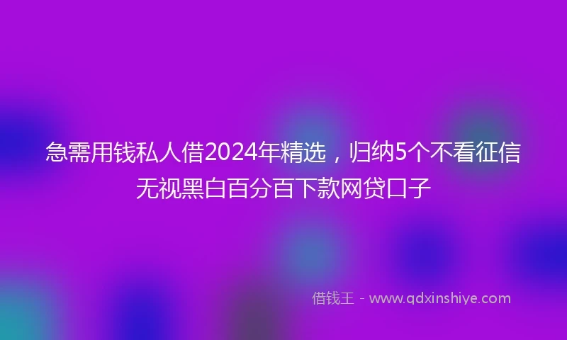 急需用钱私人借2024年精选，归纳5个不看征信无视黑白百分百下款网贷口子