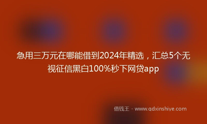 急用三万元在哪能借到2024年精选，汇总5个无视征信黑白100%秒下网贷app