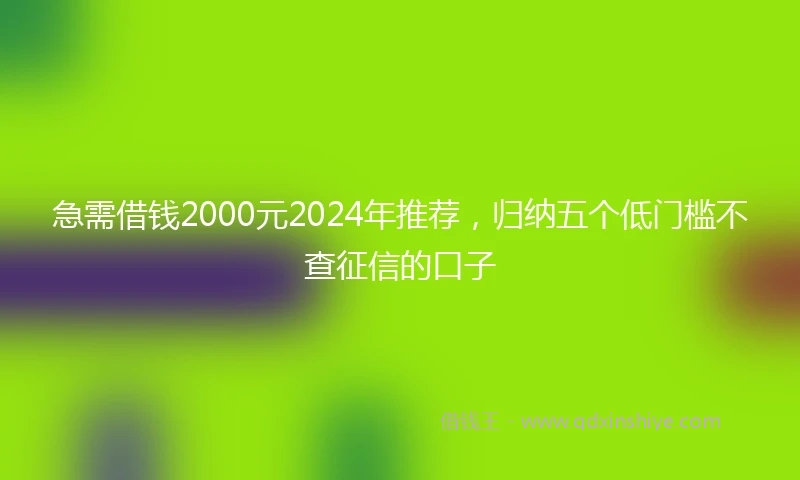 急需借钱2000元2024年推荐，归纳五个低门槛不查征信的口子