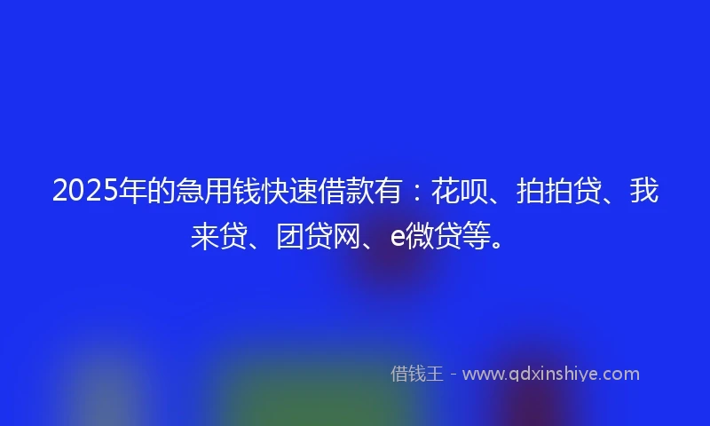 2025年的急用钱快速借款有：花呗、拍拍贷、我来贷、团贷网、e微贷等。