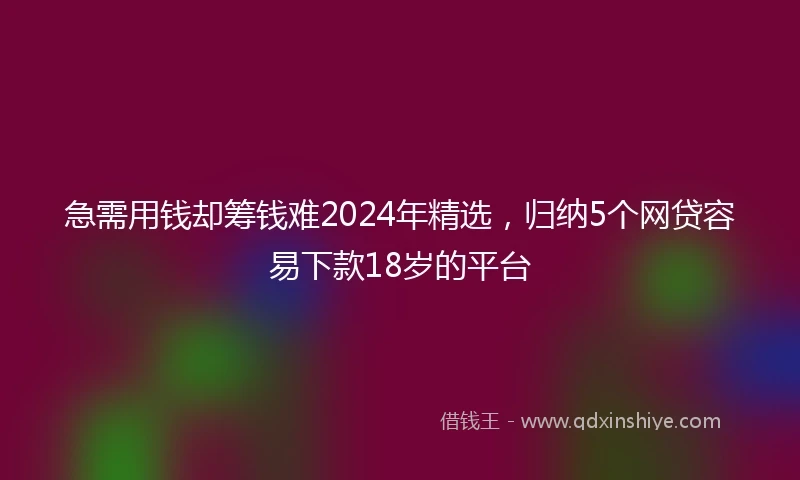 急需用钱却筹钱难2024年精选，归纳5个网贷容易下款18岁的平台