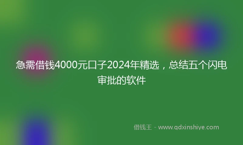 急需借钱4000元口子2024年精选，总结五个闪电审批的软件