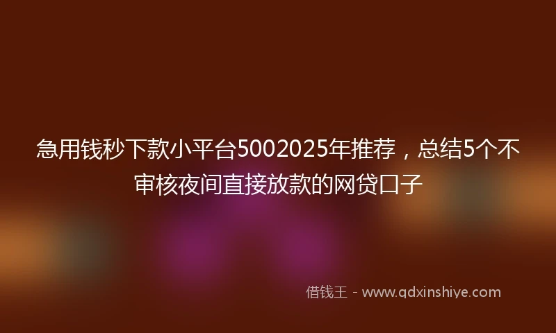 急用钱秒下款小平台5002025年推荐，总结5个不审核夜间直接放款的网贷口子