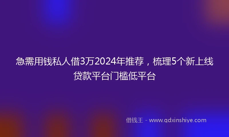 急需用钱私人借3万2024年推荐，梳理5个新上线贷款平台门槛低平台