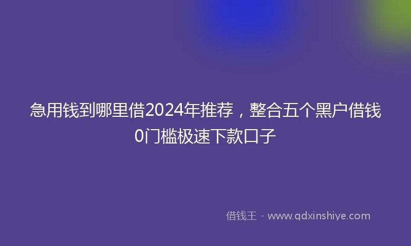 急用钱到哪里借2024年推荐，整合五个黑户借钱0门槛极速下款口子