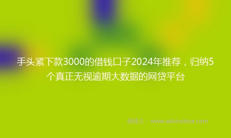 手头紧下款3000的借钱口子2024年推荐，归纳5个真正无视逾期大数据的网贷平台