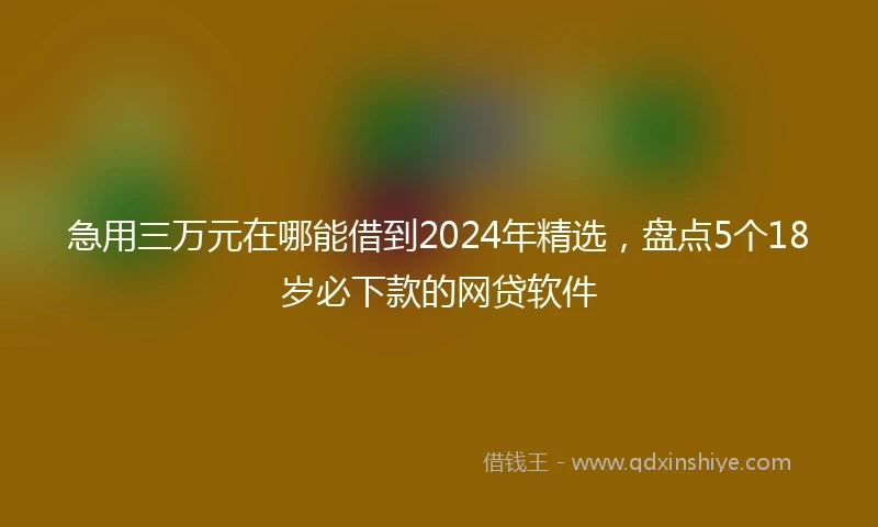 急用三万元在哪能借到2024年精选，盘点5个18岁必下款的网贷软件