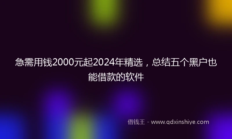 急需用钱2000元起2024年精选，总结五个黑户也能借款的软件