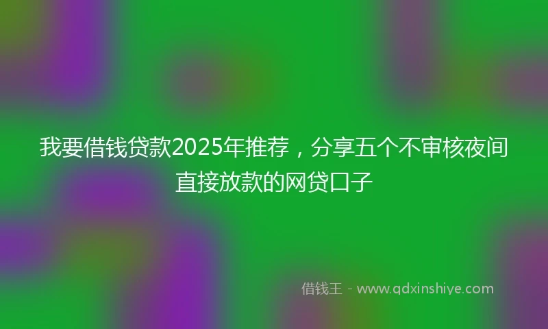我要借钱贷款2025年推荐，分享五个不审核夜间直接放款的网贷口子