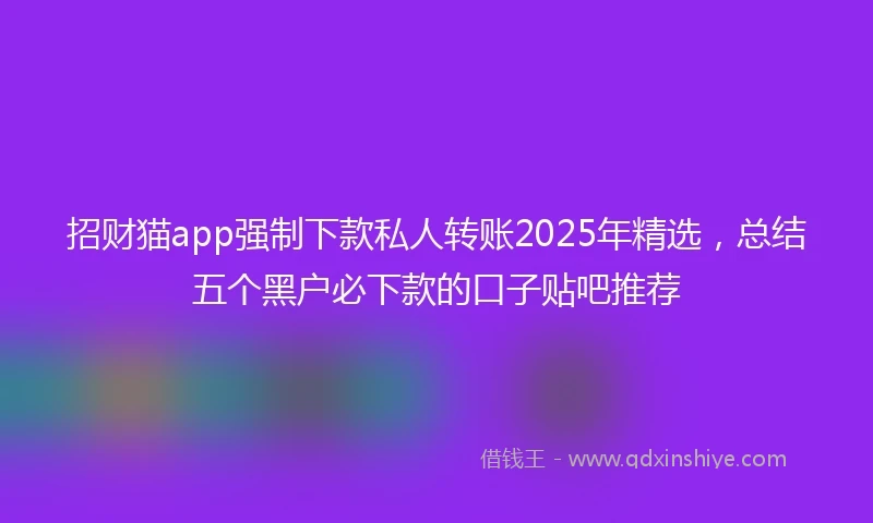 招财猫app强制下款私人转账2025年精选，总结五个黑户必下款的口子贴吧推荐