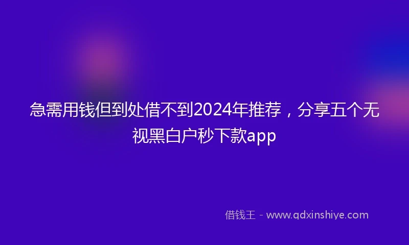 急需用钱但到处借不到2024年推荐，分享五个无视黑白户秒下款app