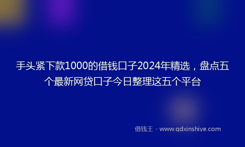 手头紧下款1000的借钱口子2024年精选，盘点五个最新网贷口子今日整理这五个平台