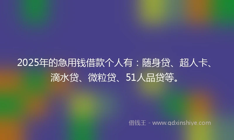 2025年的急用钱借款个人有：随身贷、超人卡、滴水贷、微粒贷、51人品贷等。