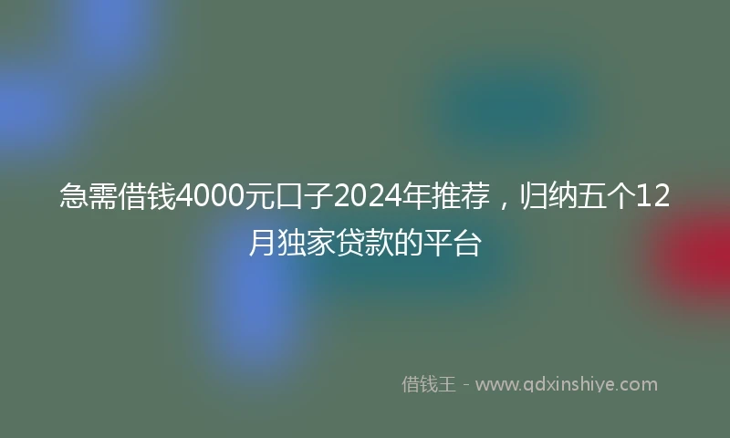 急需借钱4000元口子2024年推荐，归纳五个12月独家贷款的平台
