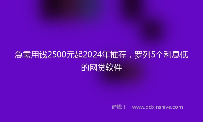 急需用钱2500元起2024年推荐，罗列5个利息低的网贷软件