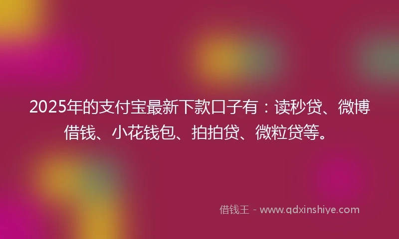 2025年的支付宝最新下款口子有：读秒贷、微博借钱、小花钱包、拍拍贷、微粒贷等。