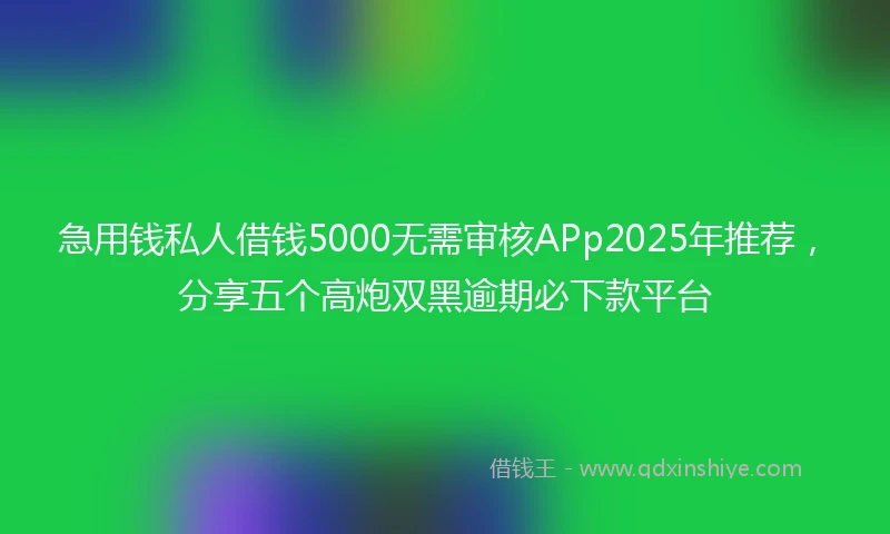 急用钱私人借钱5000无需审核APp2025年推荐，分享五个高炮双黑逾期必下款平台