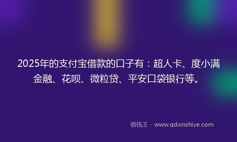 2025年的支付宝借款的口子有：超人卡、度小满金融、花呗、微粒贷、平安口袋银行等。