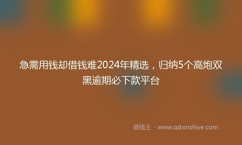 急需用钱却借钱难2024年精选，归纳5个高炮双黑逾期必下款平台