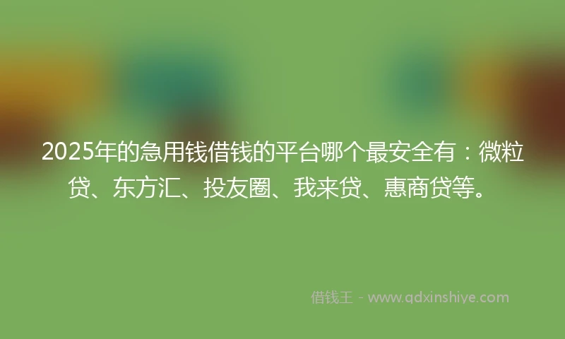 2025年的急用钱借钱的平台哪个最安全有：微粒贷、东方汇、投友圈、我来贷、惠商贷等。