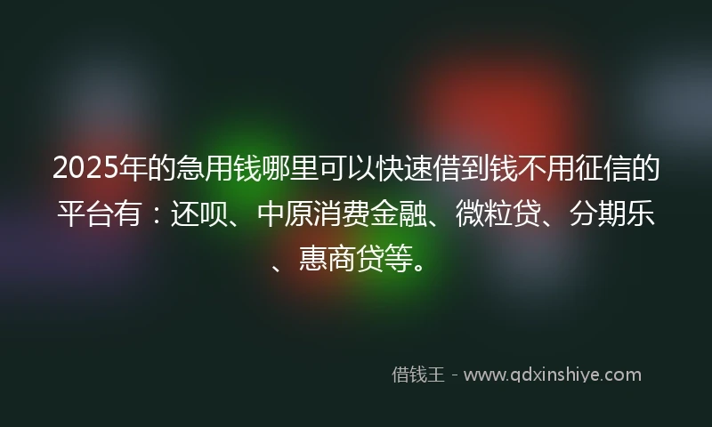 2025年的急用钱哪里可以快速借到钱不用征信的平台有：还呗、中原消费金融、微粒贷、分期乐、惠商贷等。