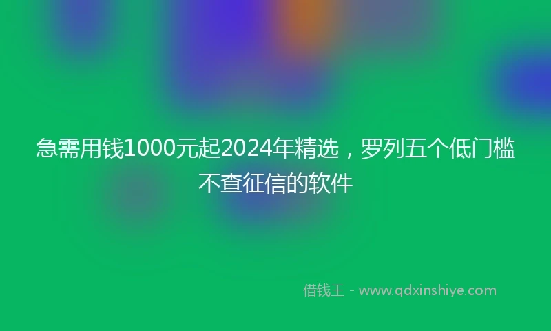急需用钱1000元起2024年精选，罗列五个低门槛不查征信的软件