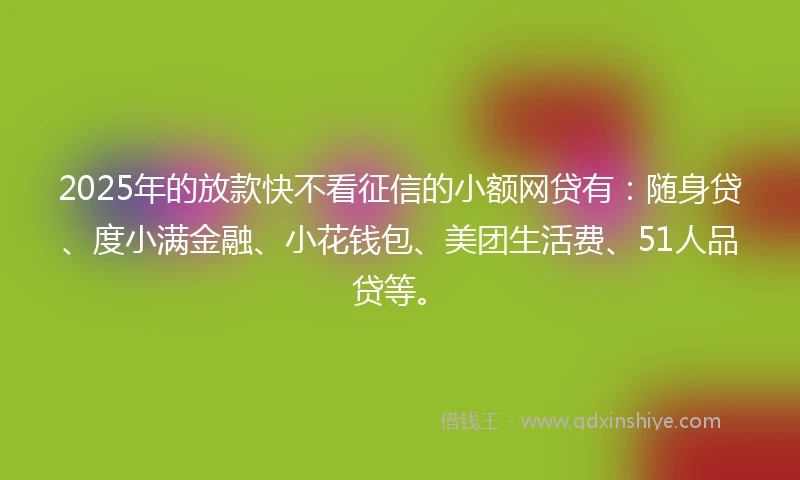 2025年的放款快不看征信的小额网贷有：随身贷、度小满金融、小花钱包、美团生活费、51人品贷等。
