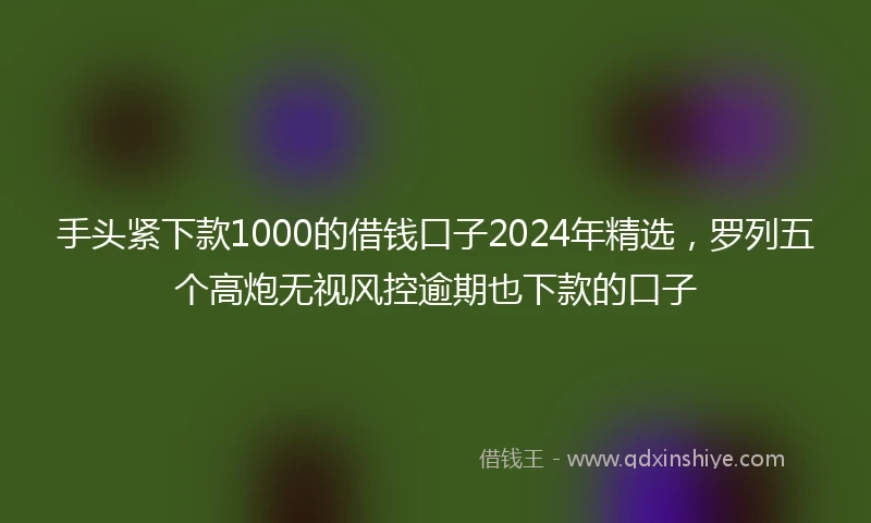 手头紧下款1000的借钱口子2024年精选，罗列五个高炮无视风控逾期也下款的口子
