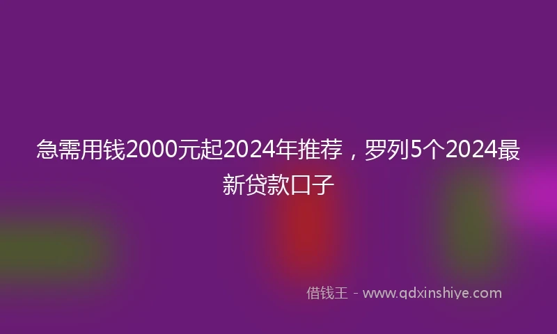 急需用钱2000元起2024年推荐，罗列5个2024最新贷款口子