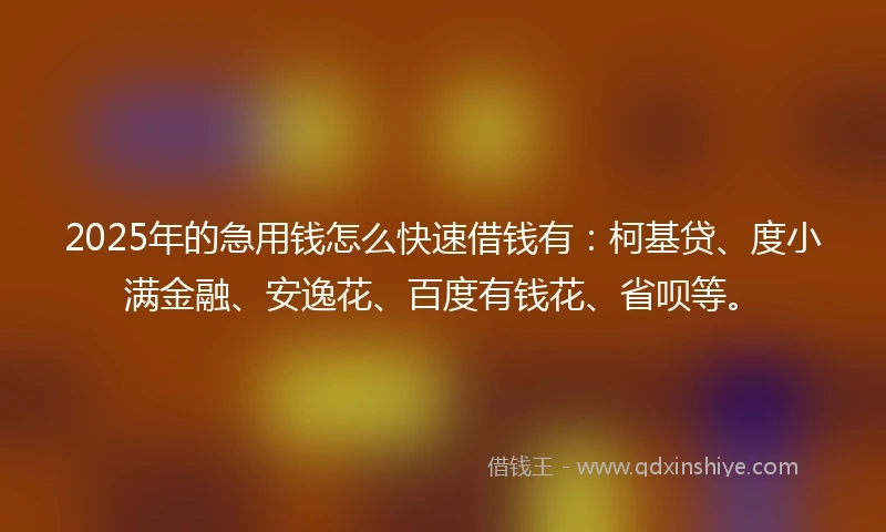 2025年的急用钱怎么快速借钱有：柯基贷、度小满金融、安逸花、百度有钱花、省呗等。