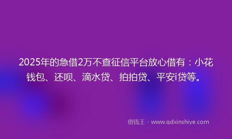 2025年的急借2万不查征信平台放心借有：小花钱包、还呗、滴水贷、拍拍贷、平安i贷等。