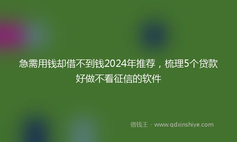 急需用钱却借不到钱2024年推荐，梳理5个贷款好做不看征信的软件