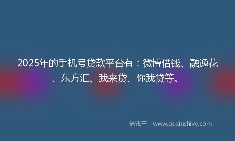 2025年的手机号贷款平台有：微博借钱、融逸花、东方汇、我来贷、你我贷等。