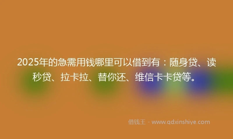 2025年的急需用钱哪里可以借到有：随身贷、读秒贷、拉卡拉、替你还、维信卡卡贷等。