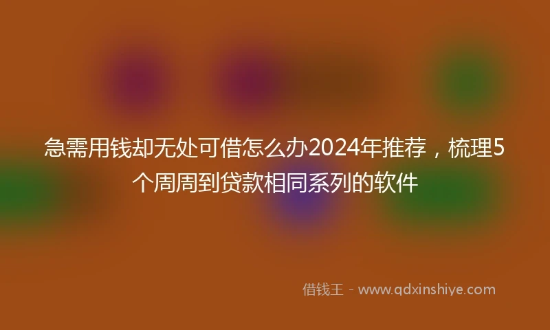 急需用钱却无处可借怎么办2024年推荐，梳理5个周周到贷款相同系列的软件