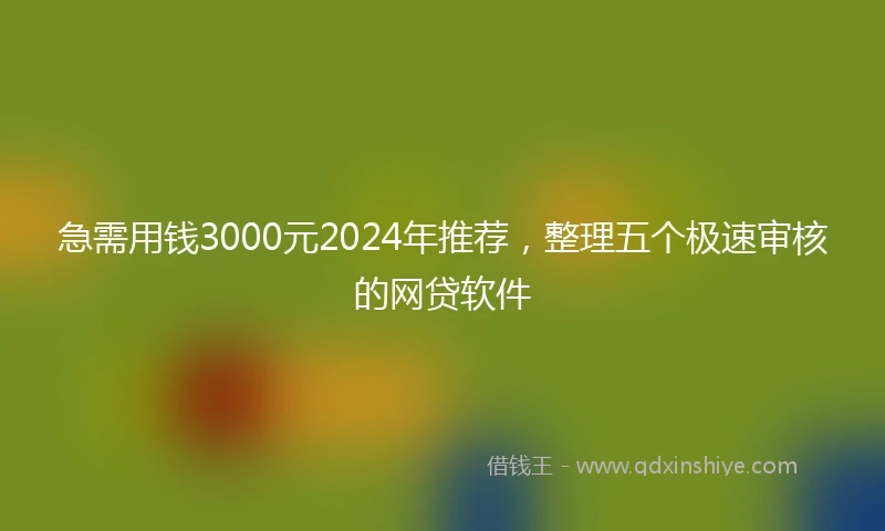急需用钱3000元2024年推荐，整理五个极速审核的网贷软件