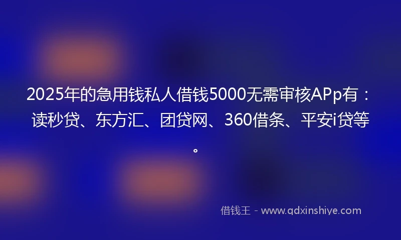 2025年的急用钱私人借钱5000无需审核APp有：读秒贷、东方汇、团贷网、360借条、平安i贷等。