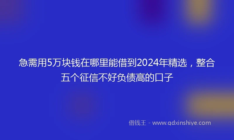 急需用5万块钱在哪里能借到2024年精选，整合五个征信不好负债高的口子