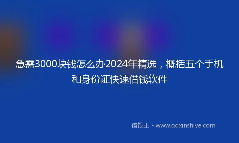 急需3000块钱怎么办2024年精选，概括五个手机和身份证快速借钱软件