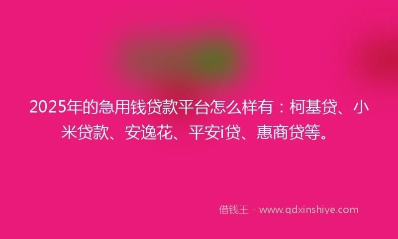 2025年的急用钱贷款平台怎么样有:柯基贷、小米贷款、安逸花、平安i贷、惠商贷等。