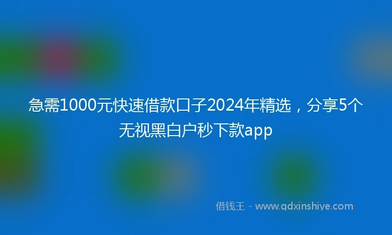 急需1000元快速借款口子2024年精选，分享5个无视黑白户秒下款app