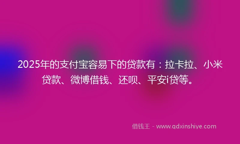 2025年的支付宝容易下的贷款有：拉卡拉、小米贷款、微博借钱、还呗、平安i贷等。