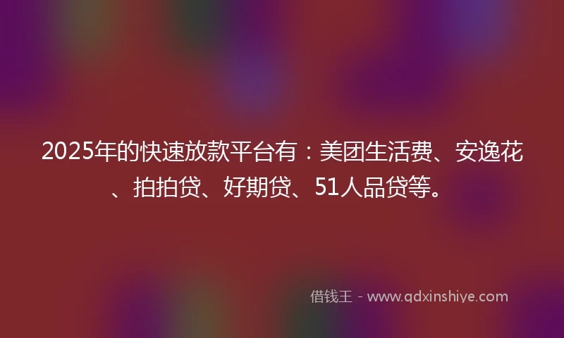 2025年的快速放款平台有：美团生活费、安逸花、拍拍贷、好期贷、51人品贷等。