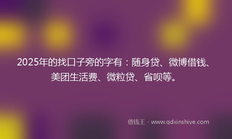 2025年的找口子旁的字有：随身贷、微博借钱、美团生活费、微粒贷、省呗等。