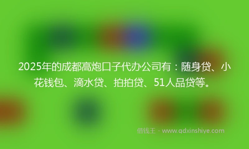 2025年的成都高炮口子代办公司有：随身贷、小花钱包、滴水贷、拍拍贷、51人品贷等。